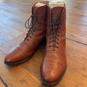 Brown Leather Lace-Up Women's Boots